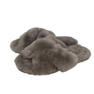 EMU AUSTRALIA House Slippers Mayberry Grey Peep Toe Shearling Size 7